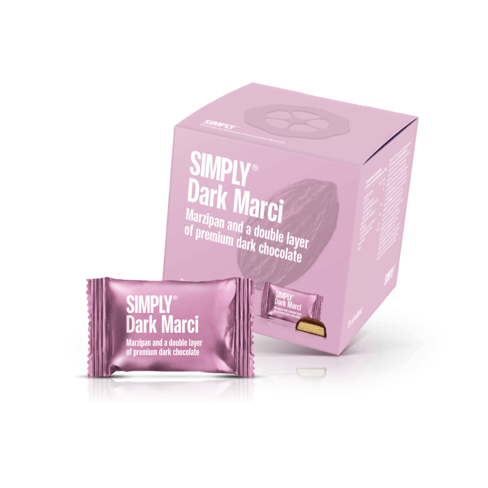 Simply® Dark Marci - Geschenkdoos met 9 Hapjes | Marsepein en een dikke laag premium pure chocolade - Single Cubes - Simply®