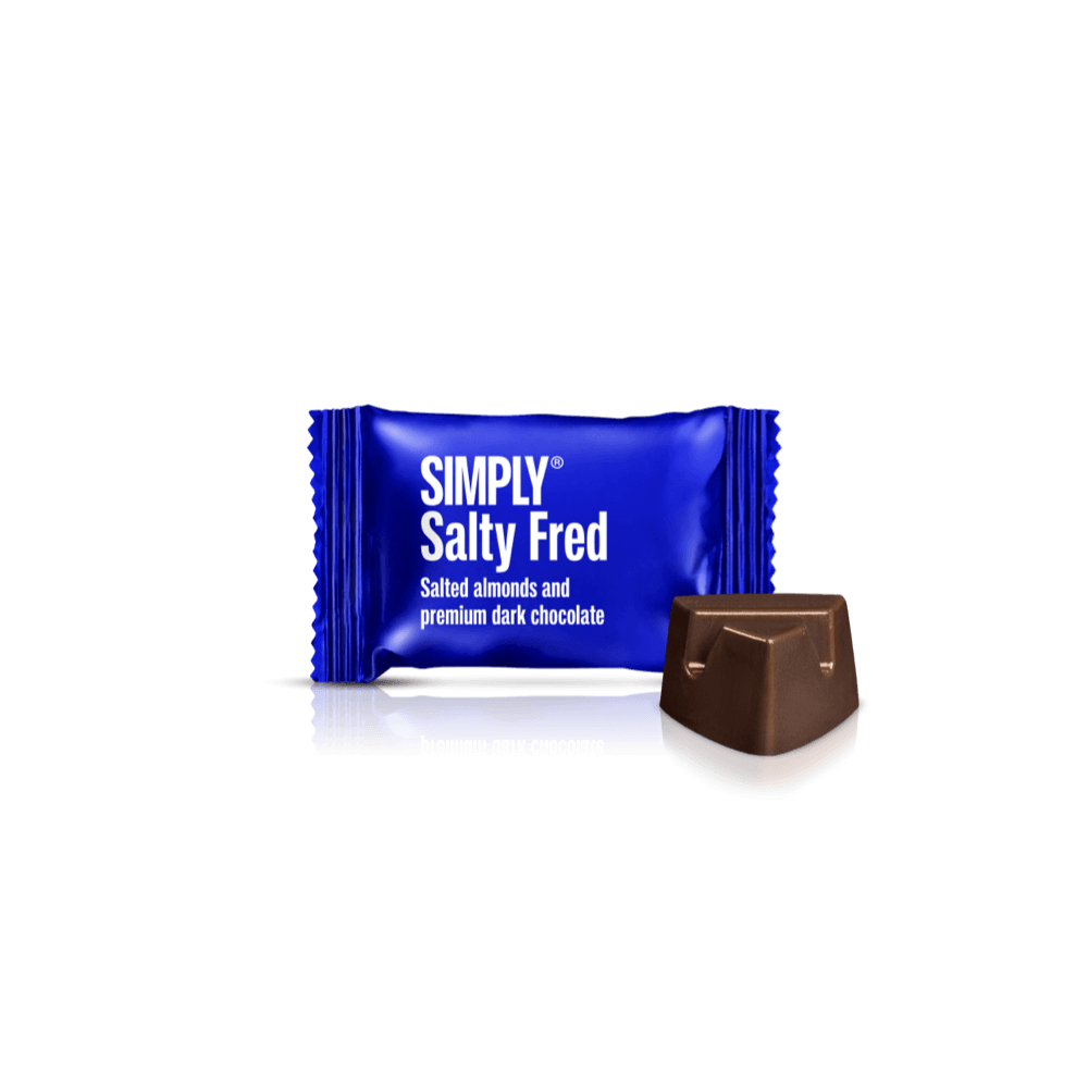 Simply® Zoute Fred - 75 Bites | Gezouten geroosterde amandelen met premium pure chocolade - Box of Bites - Simply®