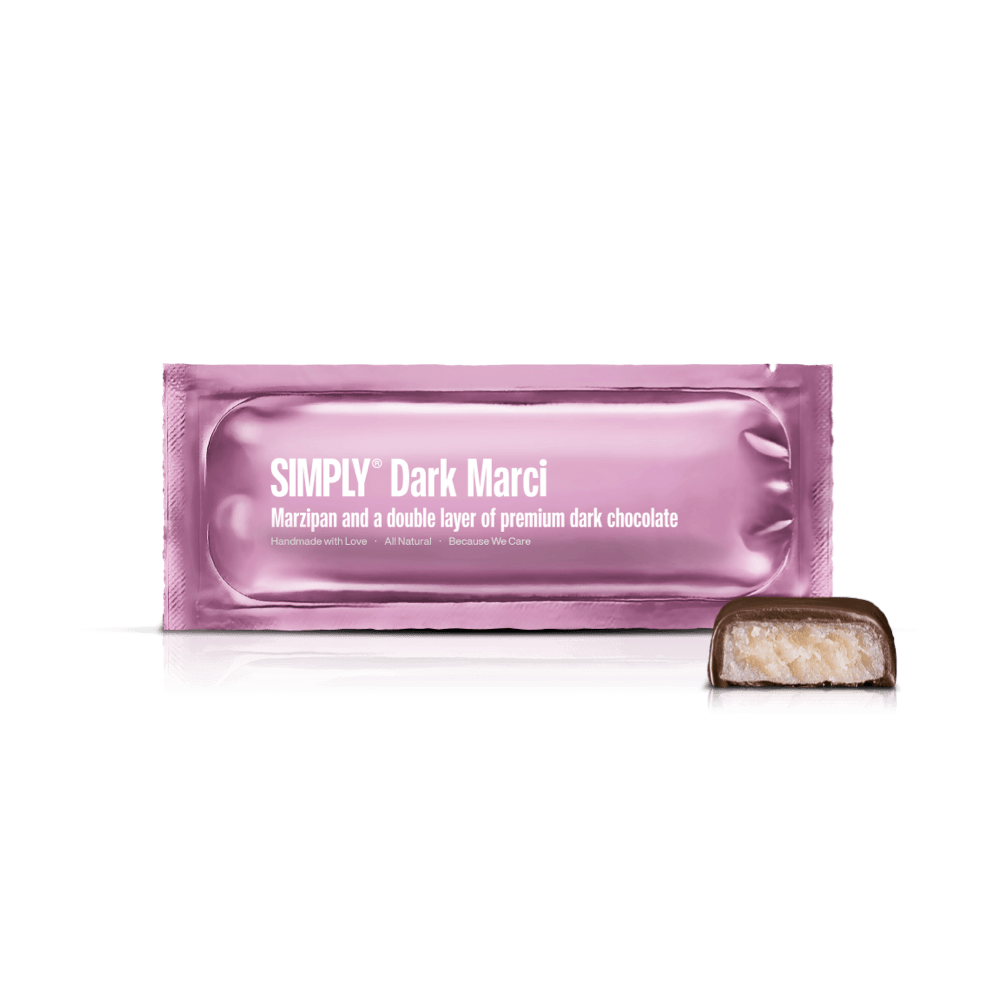 Simply® Dark Marci | Marsepein en een dikke laag premium pure chocolade - Chocolate Bars - Simply®