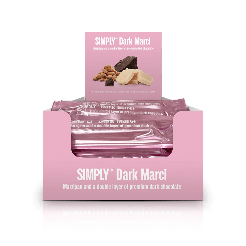 Simply® Dark Marci | Marsepein en een dikke laag premium pure chocolade - Chocolate Bars - Simply®