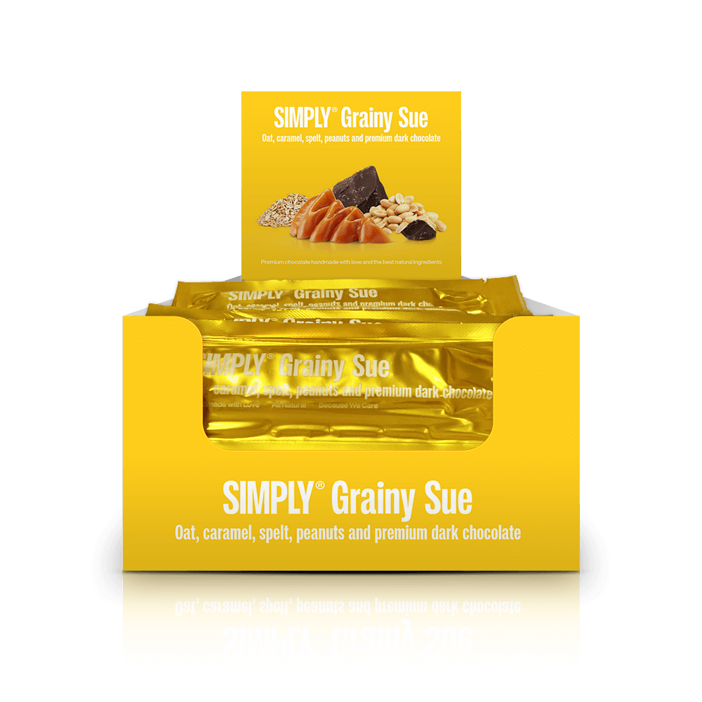 Simply® Korrelig Sue | Haver, spelt, pinda's, karamel en premium pure chocolade - Chocoladerepen - Simply®