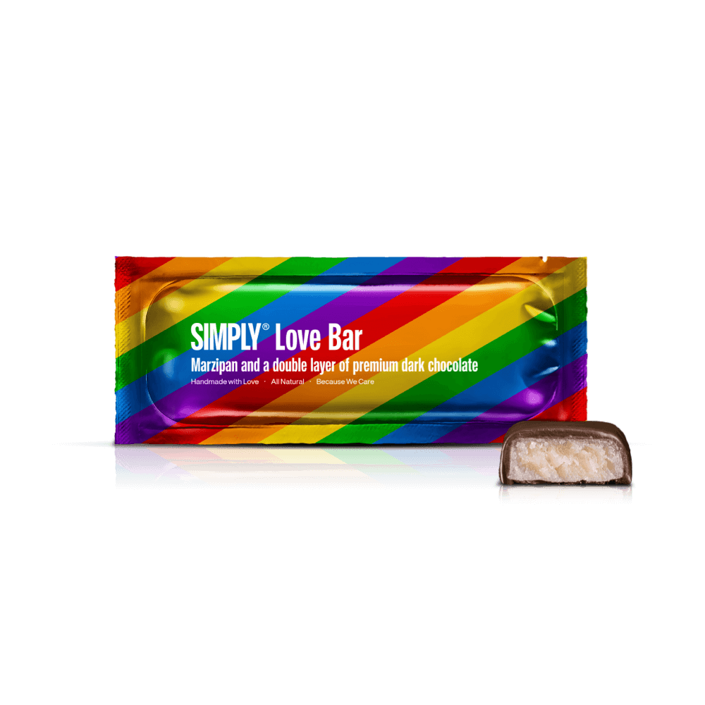 Simply® Love Bar | Marsepein en een dikke laag premium pure chocolade - Chocolate Bars - Simply®