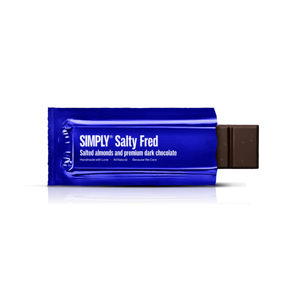 Simply® Zoute Fred | Gezouten amandelen en premium pure chocolade - Chocoladerepen - Simply®